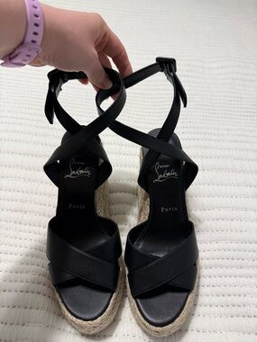 NWOT Christian Louboutin Wedge Espadrille Sandals with Ankle Strap